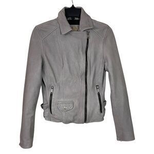 Wilsons Leather Jacket Womens Small Cream Moto Double Breasted Zip Motorcycle